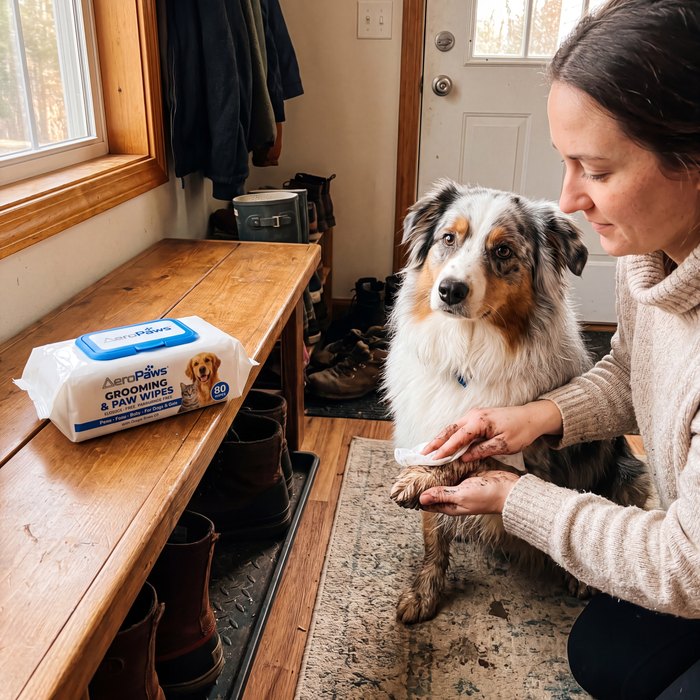 Grooming & Paw Wipes in daily use