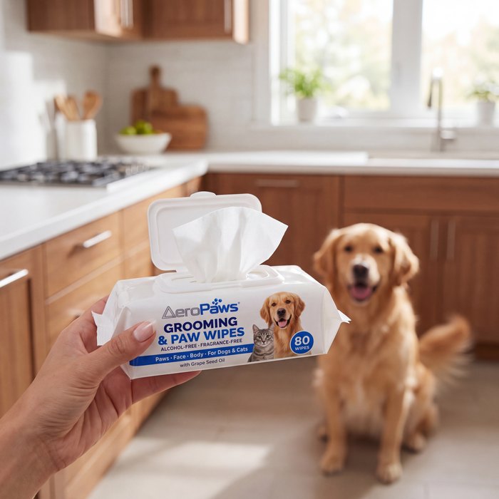 Grooming & Paw Wipes in the kitchen