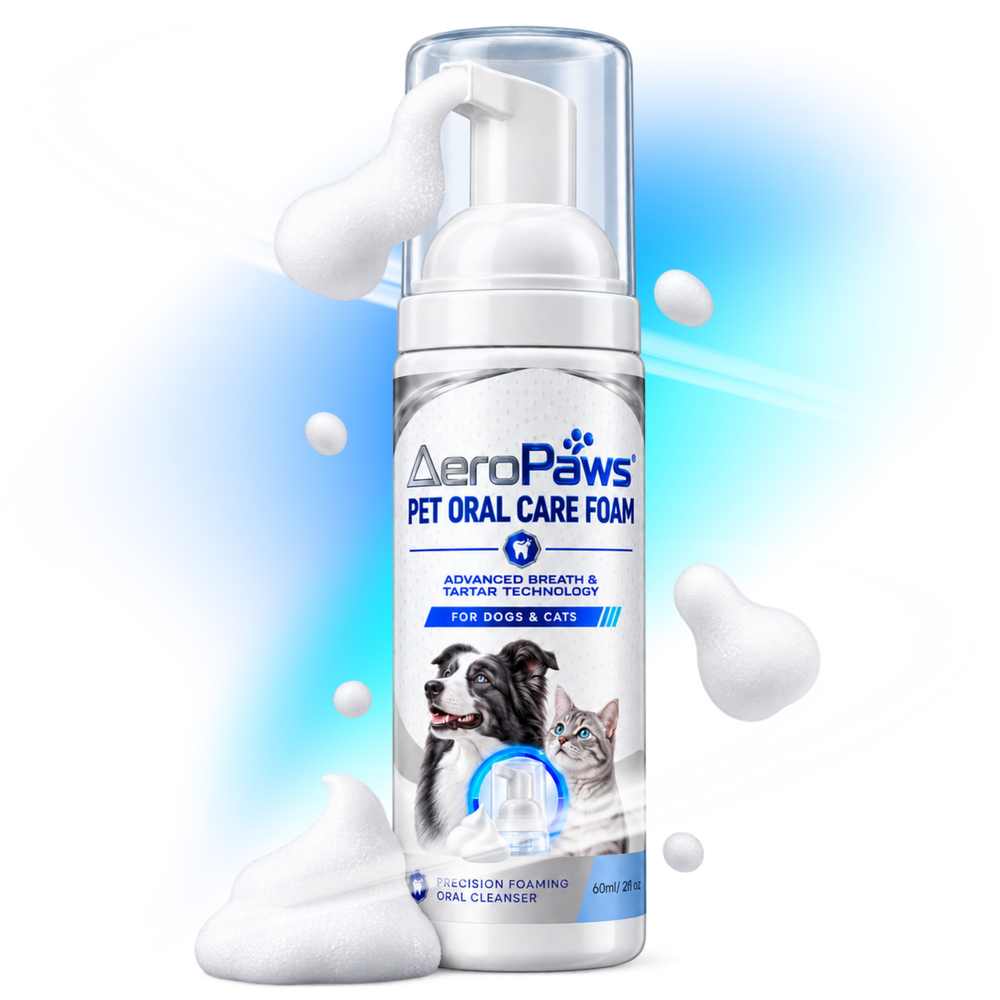 AeroPaws Pet Oral Care Foam with a swirl of foam
