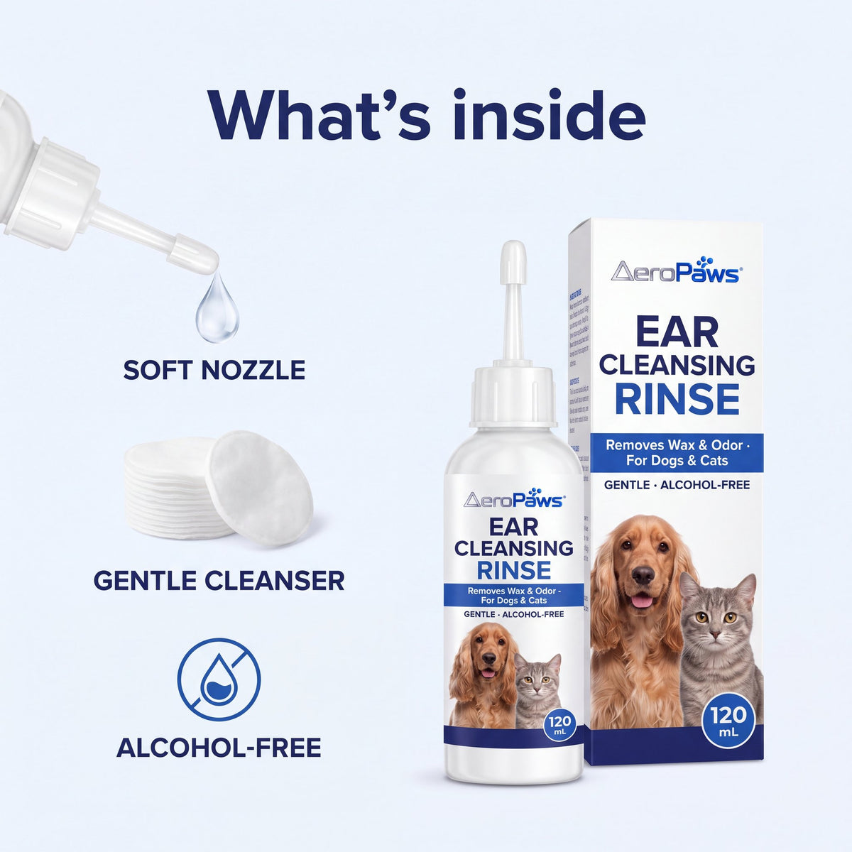 What's inside: soft nozzle, gentle alcohol-free cleanser and cotton pads