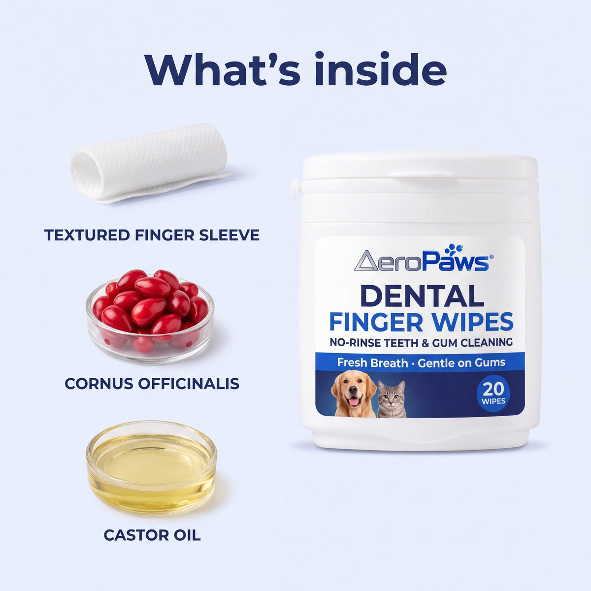 What's inside: textured finger sleeve with Cornus officinalis extract and castor oil