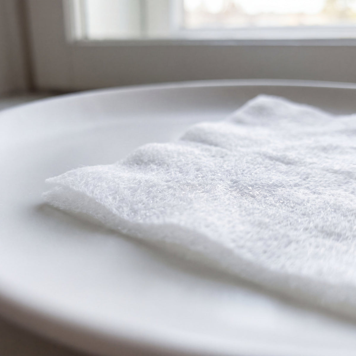 Soft, thick white pet grooming wipe up close
