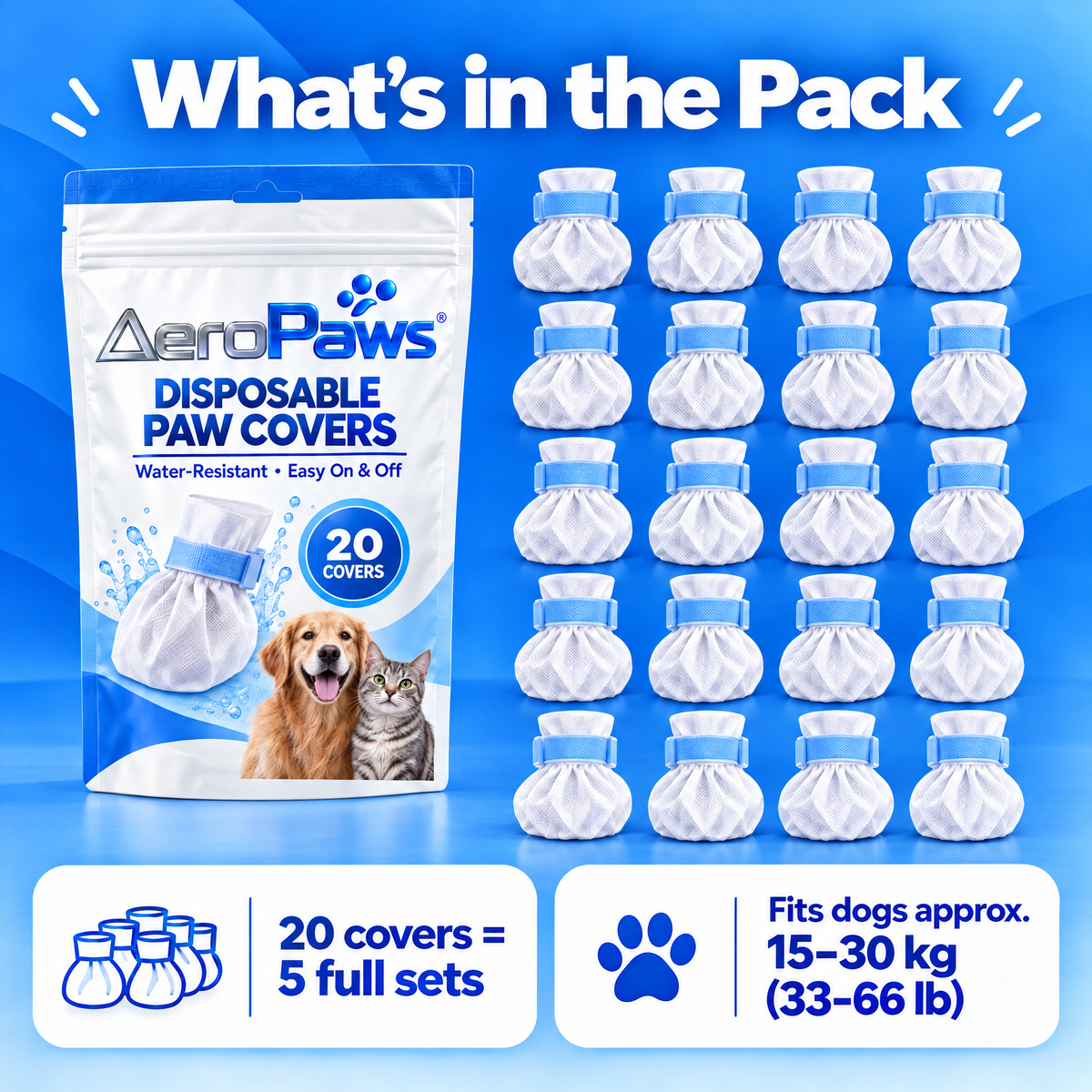 AeroPaws® Disposable Dog Paw Covers – Water-Resistant, 20 Pack