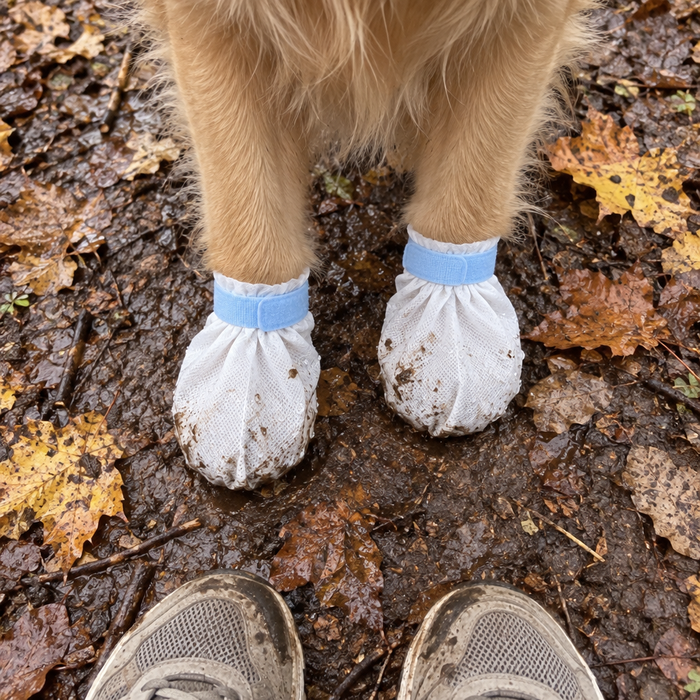Paw covers on an autumn walk