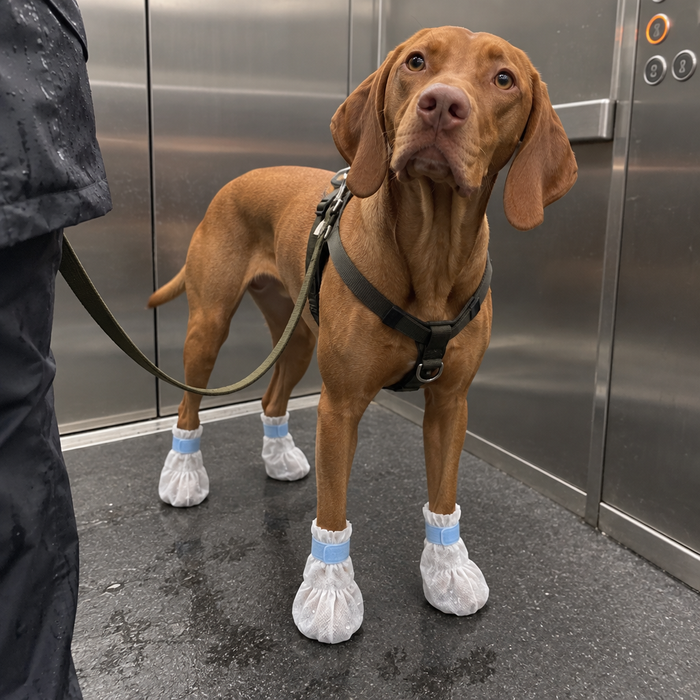 A hound in the elevator