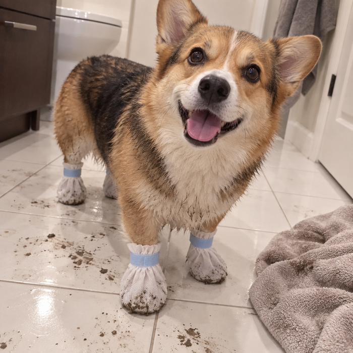 A corgi on a clean floor