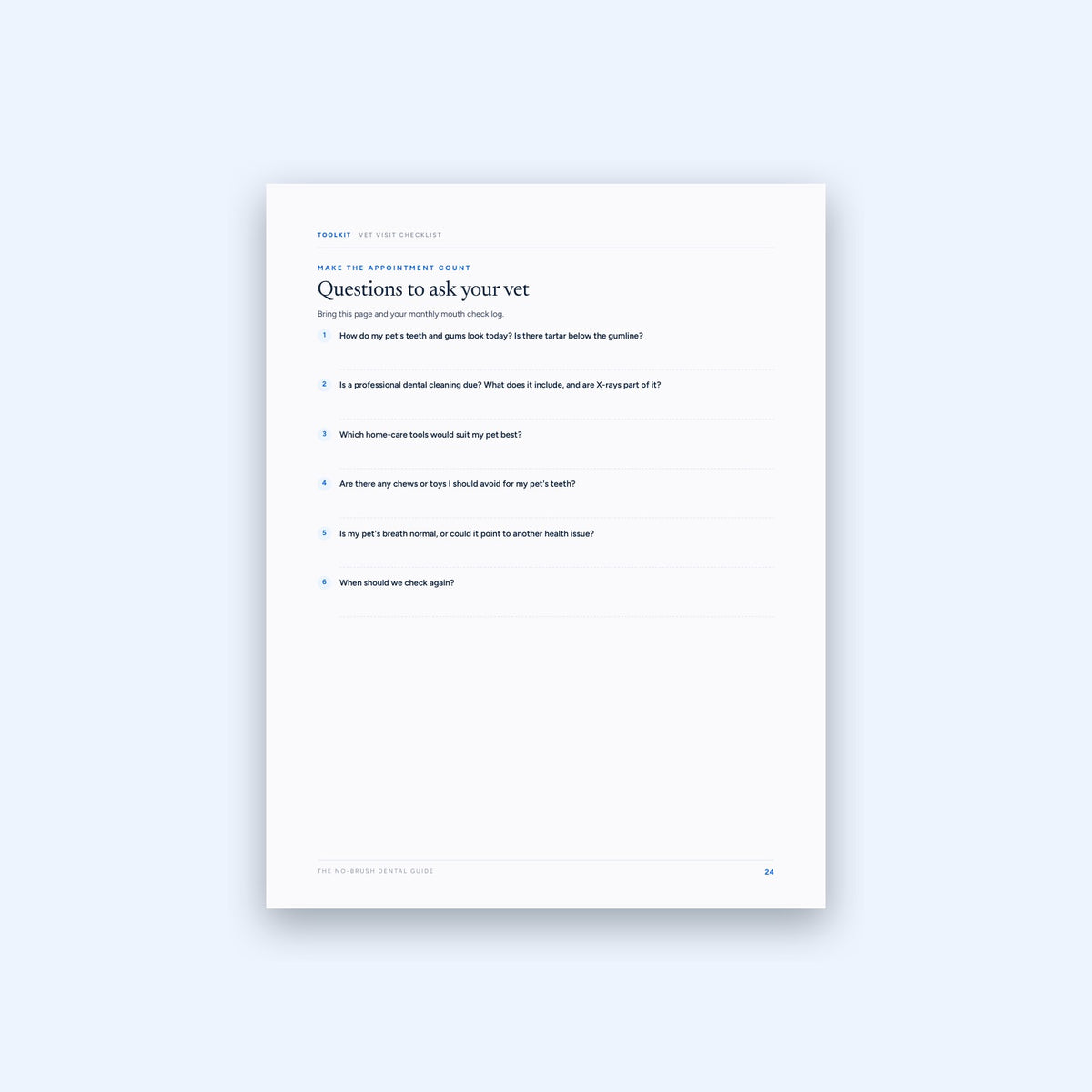 The No-Brush Dental Guide printable checklist page
